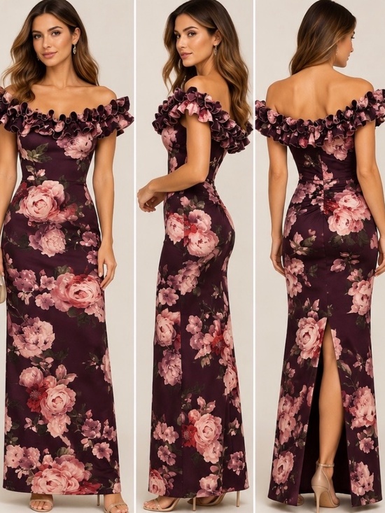 XSCAPE Dresses & Skirts - XSCAPE Floral Off-the Shoulder Ruffle Maxi Dress - Size 10 - NWT